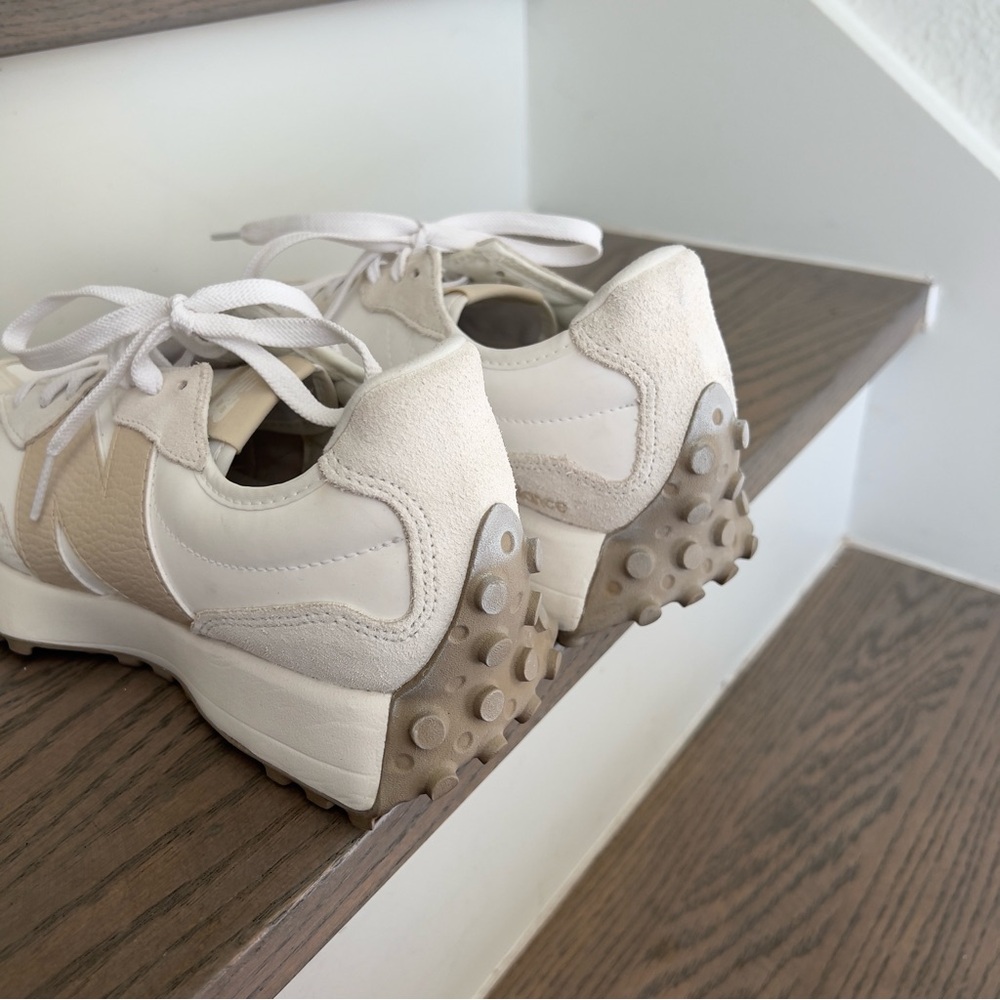 New Balance Women's White & Green 327 Sneakers in Tan & White - Picture 5 of 7
